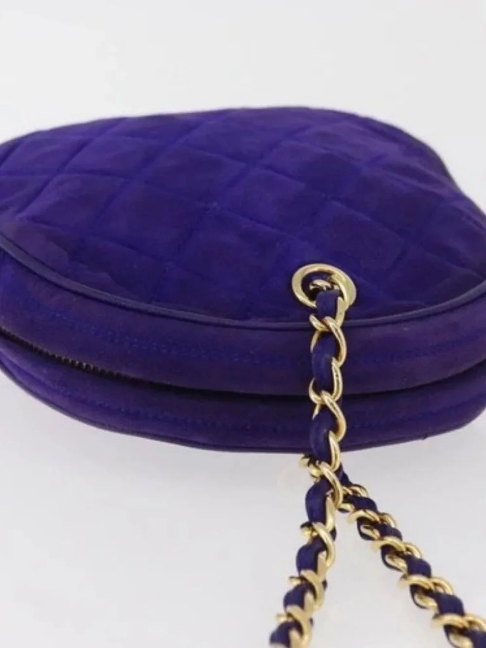 CHANEL Matelasse Chain Hand Bag Suede Purple Gold CC Auth YKZ821A